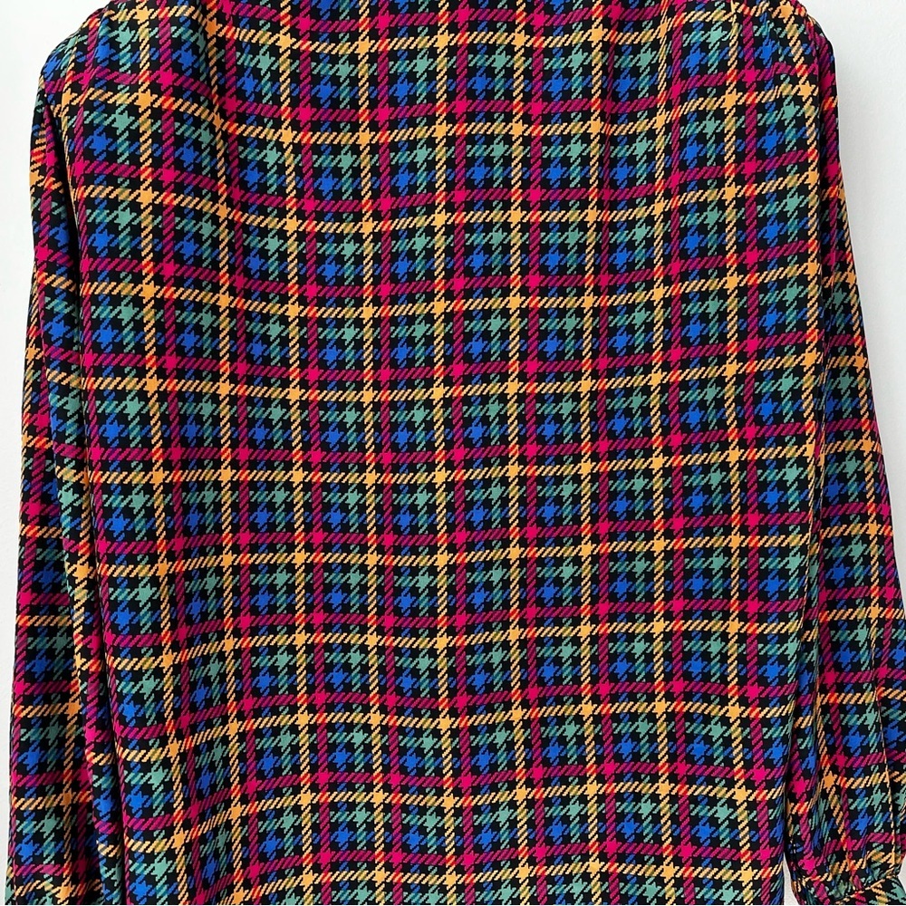 VTG CIAO SPORT Women’s 14 Multicolor Houndstooth Silk Tie Neck Blouse RETRO CHIC - Picture 8 of 10